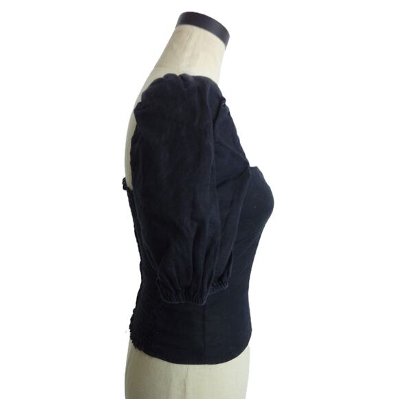 Reformation Ruffle Sleeve Top Black Linen Size 2 - Picture 2 of 7